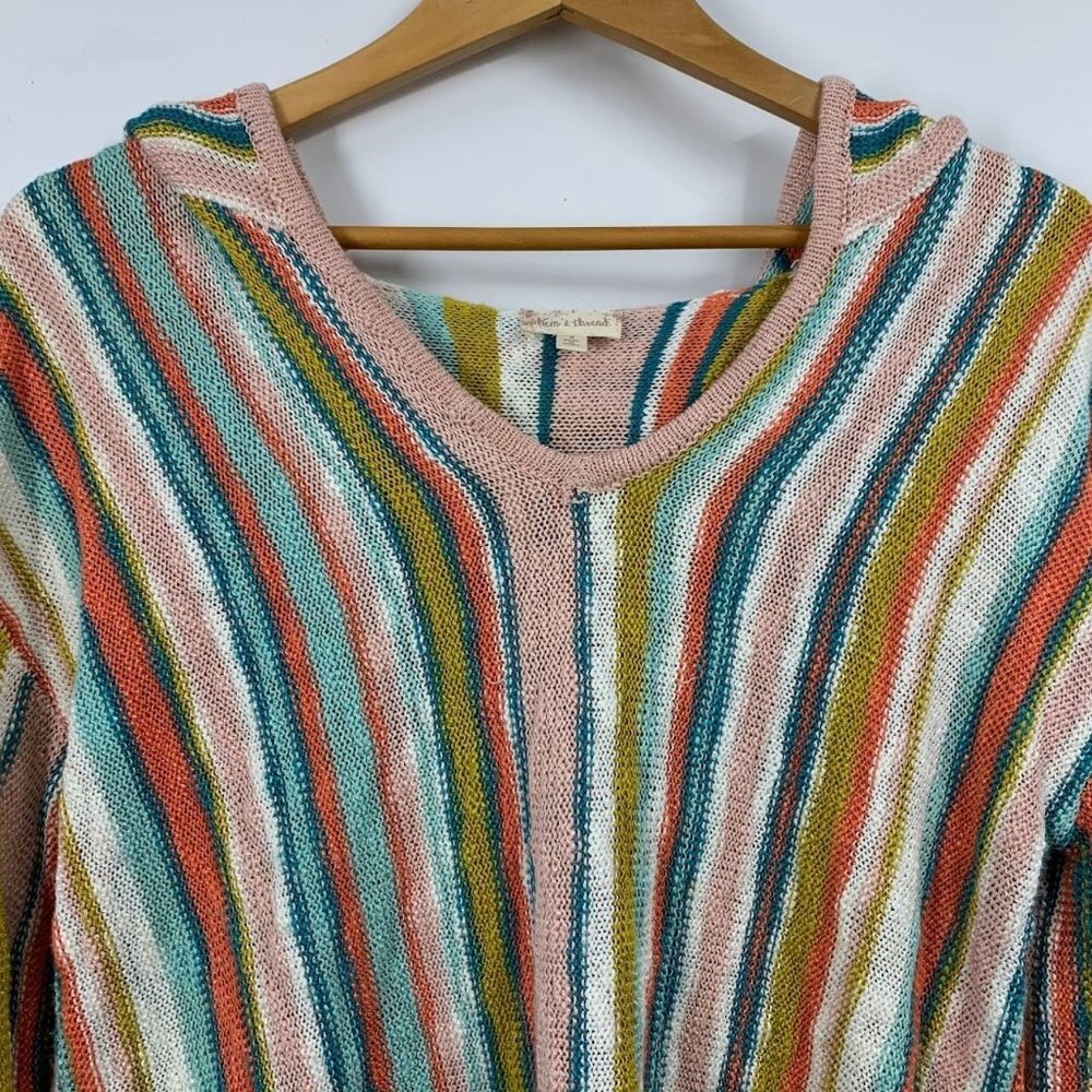 Hem & Thread Women's Rainbow Pastel Knit Long Sleeve Pullover Hoodie Size S - Picture 4 of 12